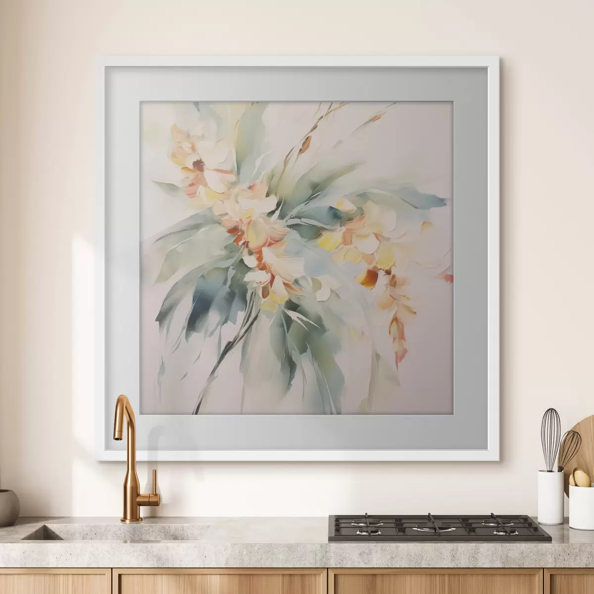 Poster Abstrakte Blumen im Laub f45305