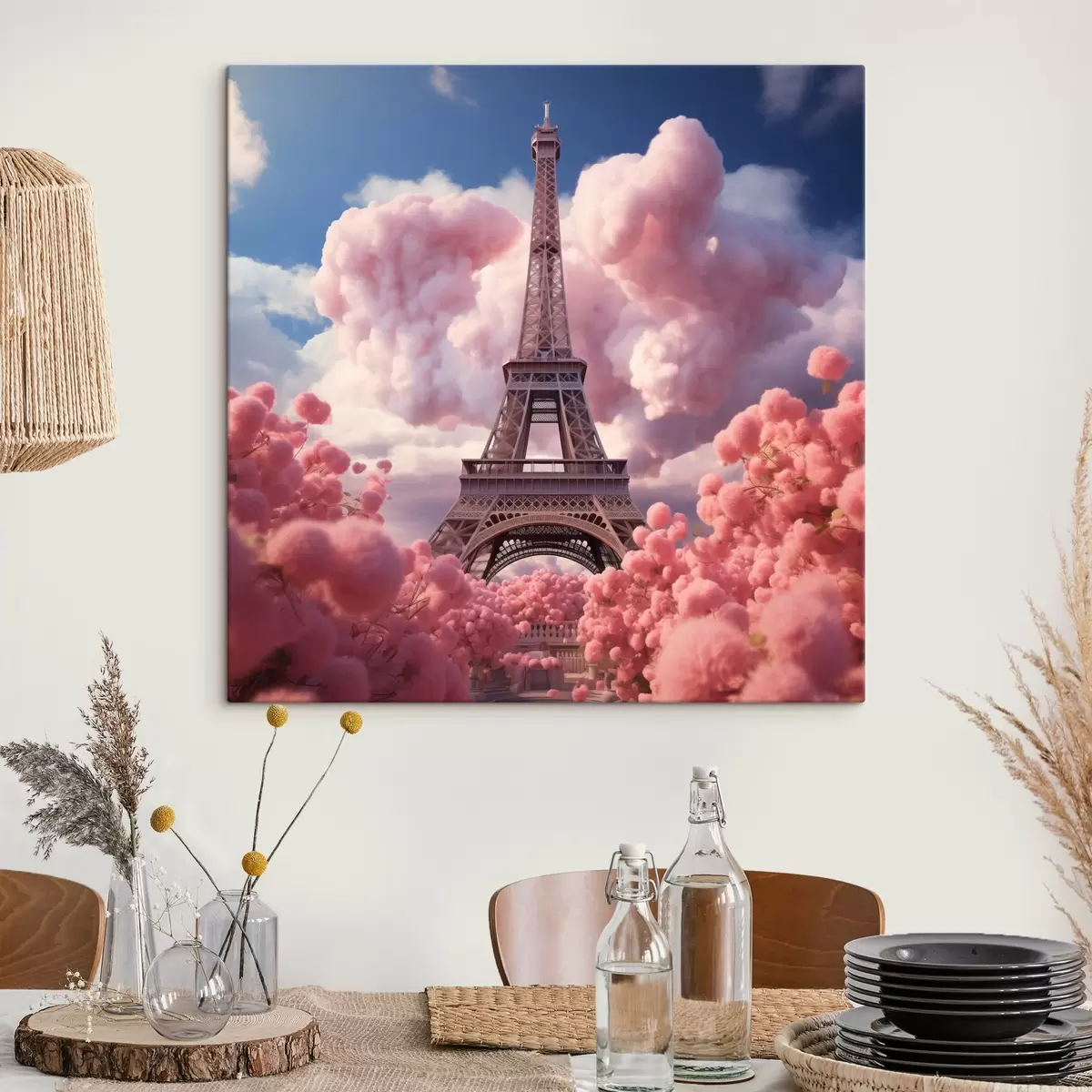 Fototapete Eiffelturm in rosa Wolken im Fantasy-Stil s45036