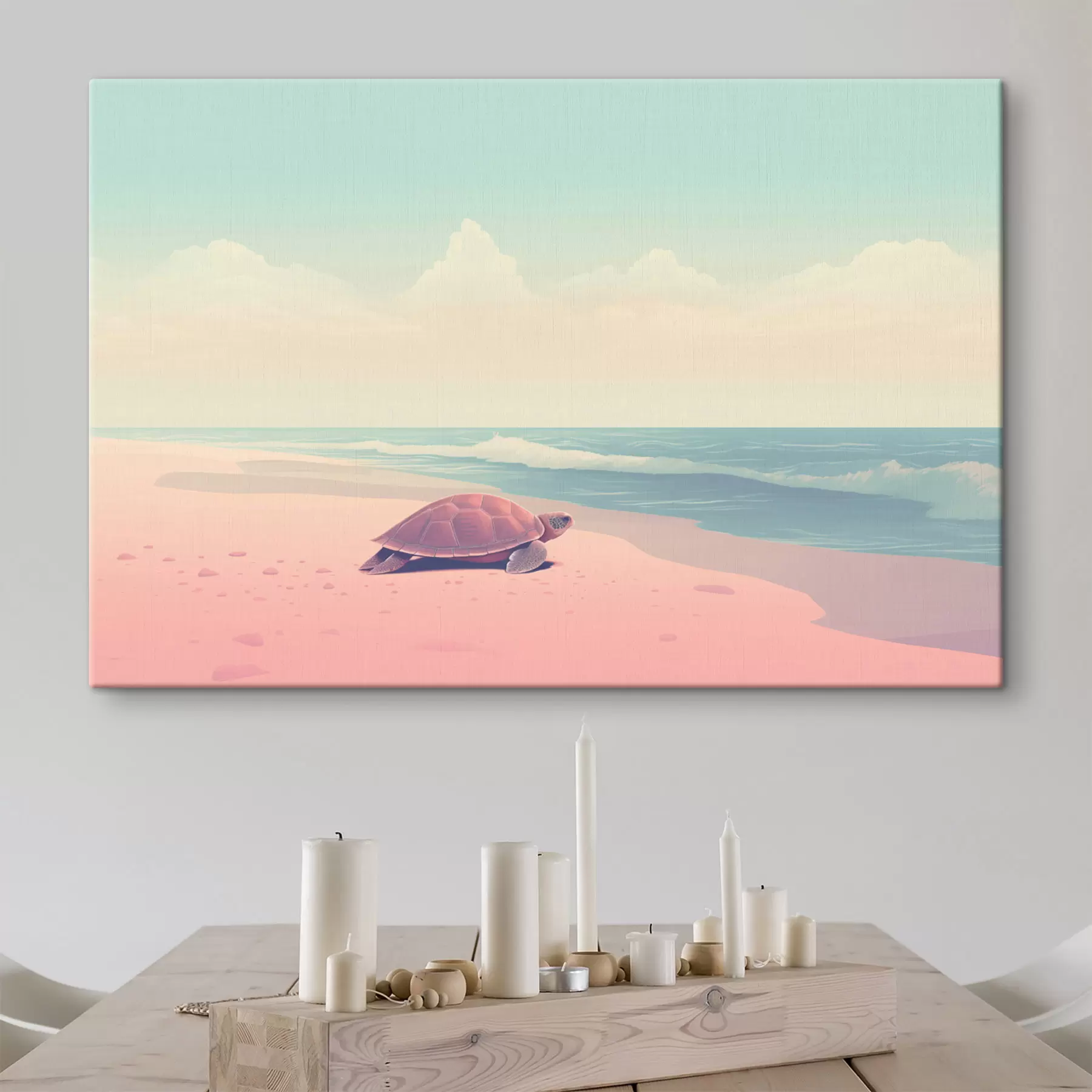 Fototapete Meeresschildkröte an einem rosa Strand: minimalistische Landschaft s45059