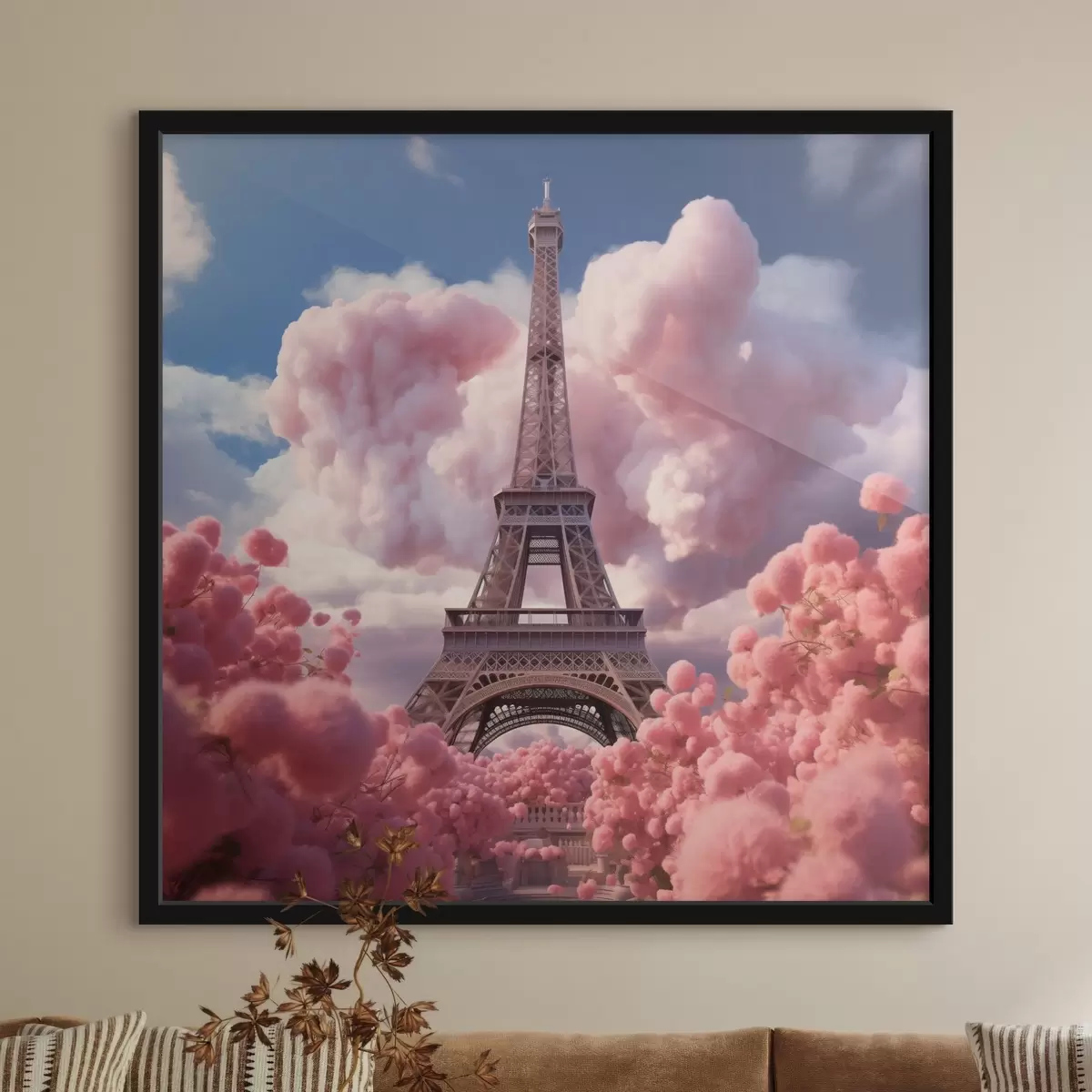 Poster Eiffelturm in rosa Wolken im Fantasy-Stil f45036