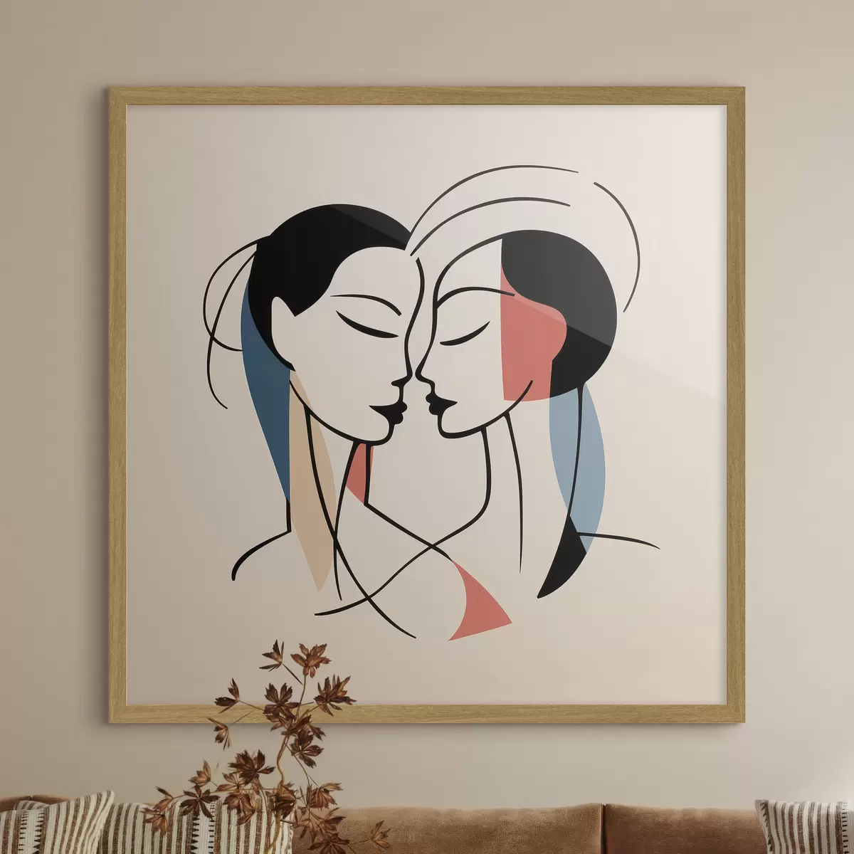 Poster Zwei Gesichter im abstrakten Stil mit bunten Elementen f45037