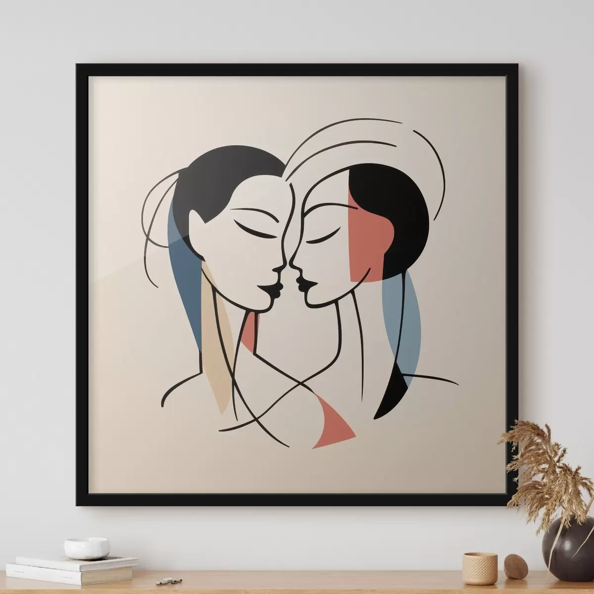 Poster Zwei Gesichter im abstrakten Stil mit bunten Elementen f45037