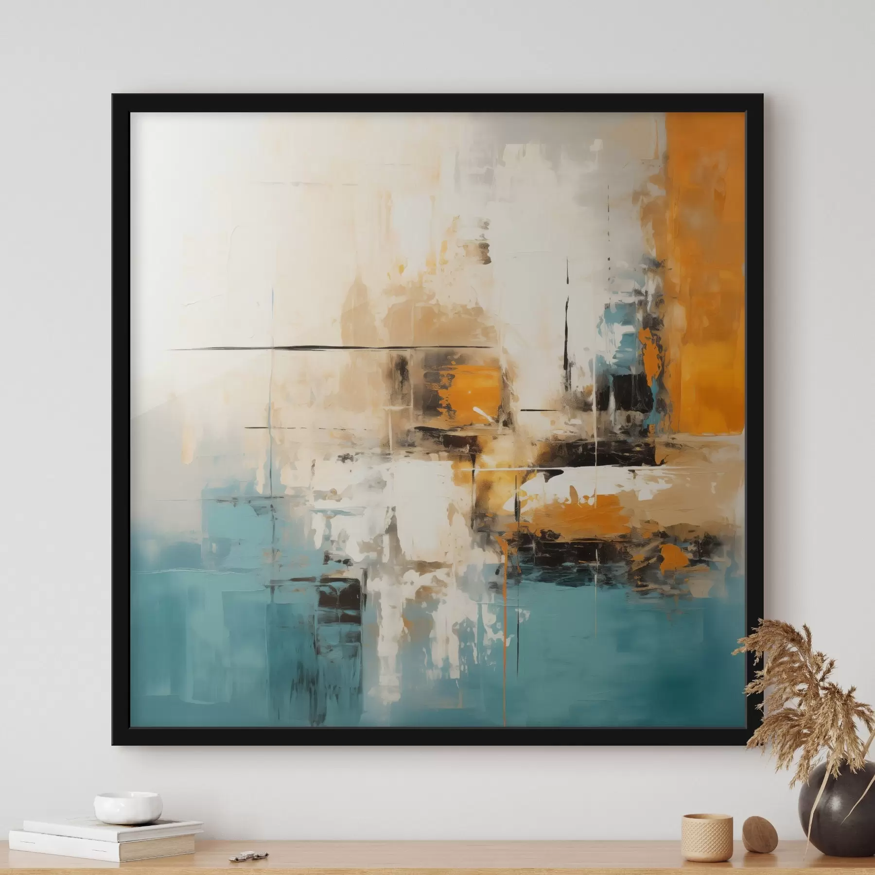 Fototapete Zeitgenössische Kunst mit strukturierten Pinselstrichen und hellen Akzenten f45041