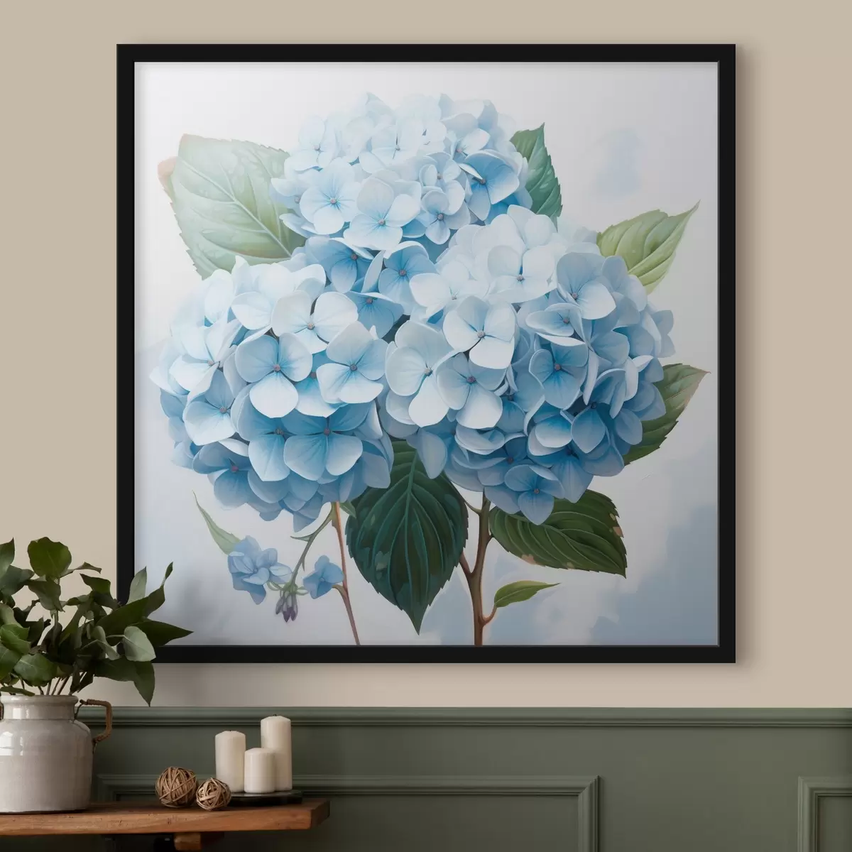 Poster Nahaufnahme von blauen Hortensienblüten f45044