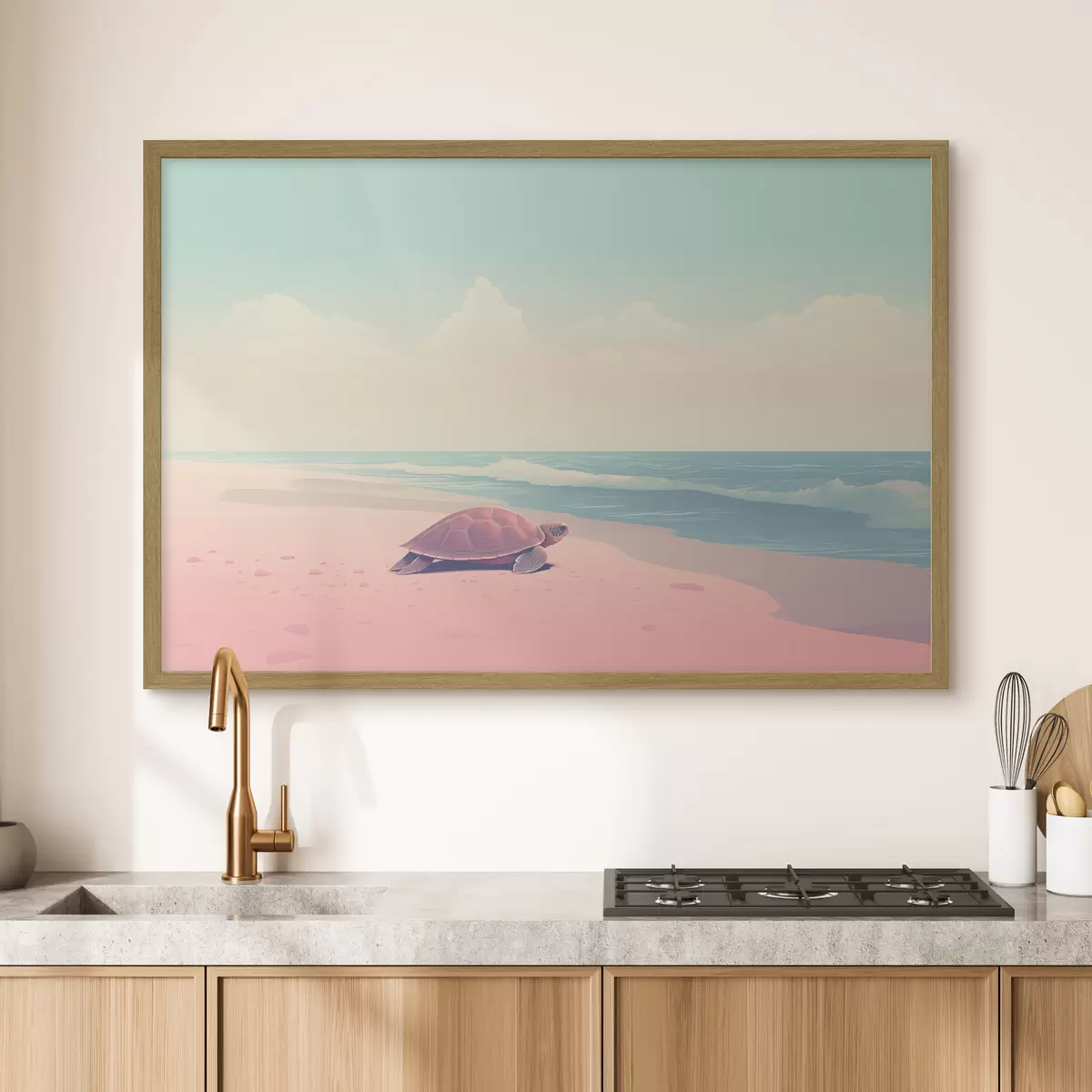 Poster Meeresschildkröte an einem rosa Strand: minimalistische Landschaft f45059