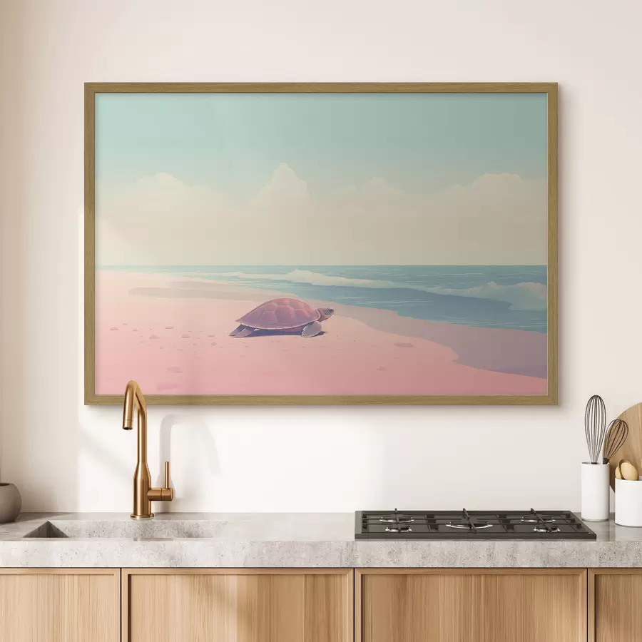 Fototapete Meeresschildkröte an einem rosa Strand: minimalistische Landschaft f45059