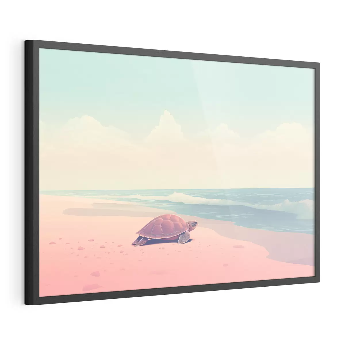 Poster Meeresschildkröte an einem rosa Strand: minimalistische Landschaft f45059