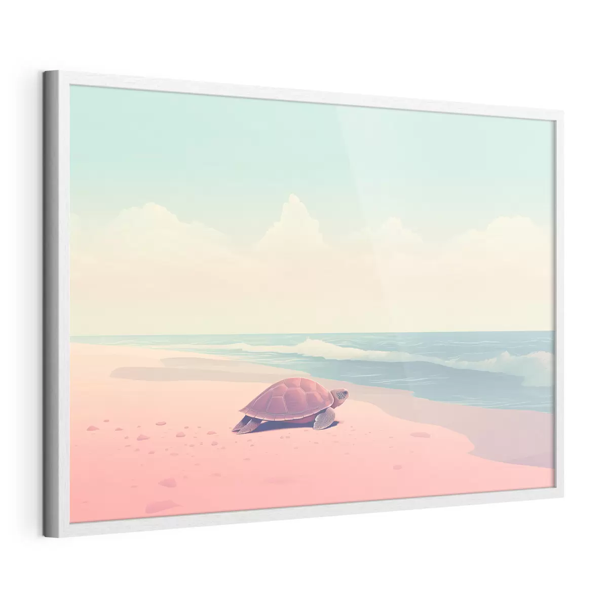 Poster Meeresschildkröte an einem rosa Strand: minimalistische Landschaft f45059