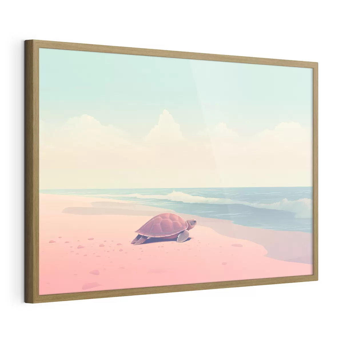 Poster Meeresschildkröte an einem rosa Strand: minimalistische Landschaft f45059