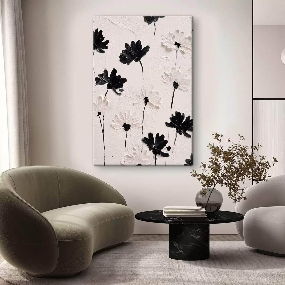 Fototapete Volumetrische Blumen: Impasto-Komposition in monochromen Tönen s45247