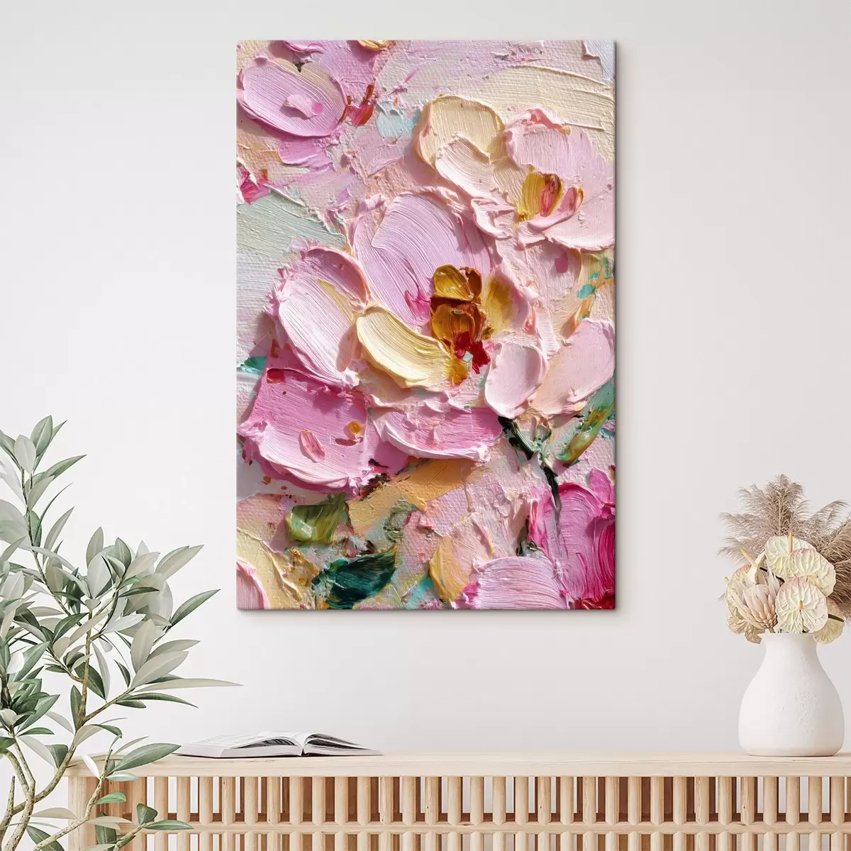 Fototapete Rosa Magnolien: Strukturierte Malerei mit dimensionalen Strichen s45249