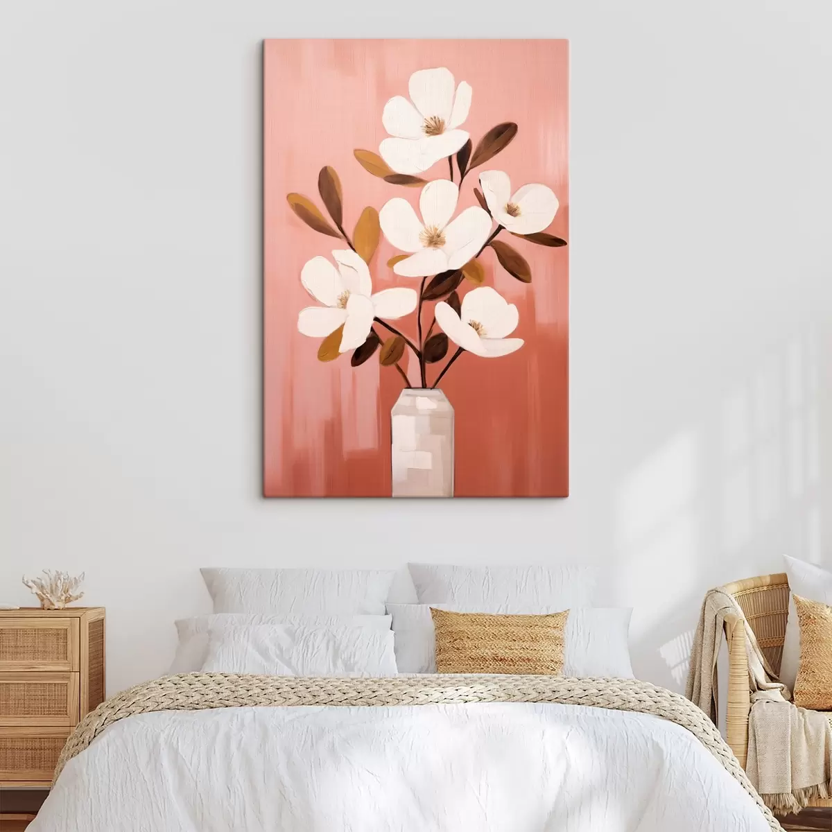 Fototapete Weiße Magnolien in einer weißen Vase: minimalistische Blumenmalerei s45254