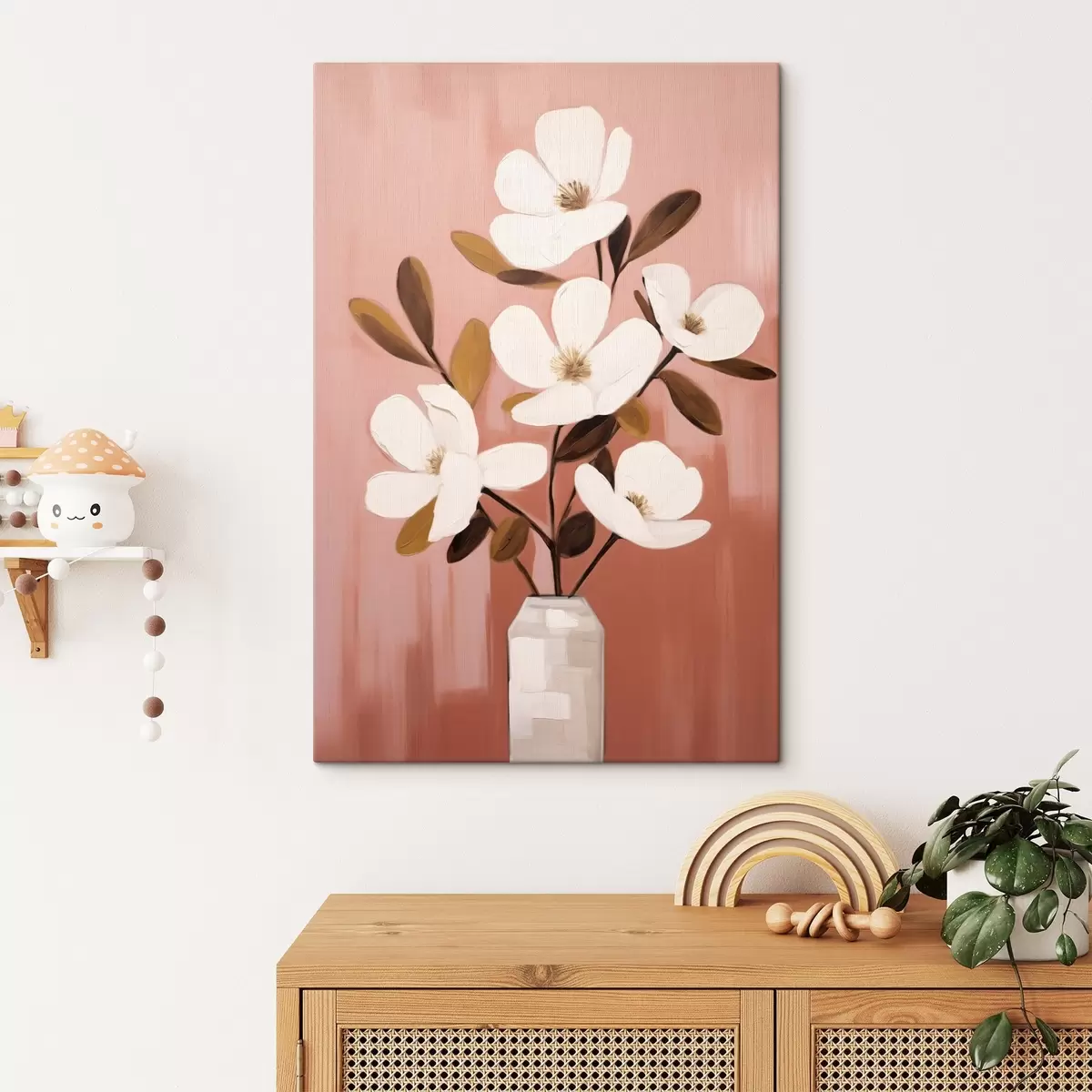 Fototapete Weiße Magnolien in einer weißen Vase: minimalistische Blumenmalerei s45254