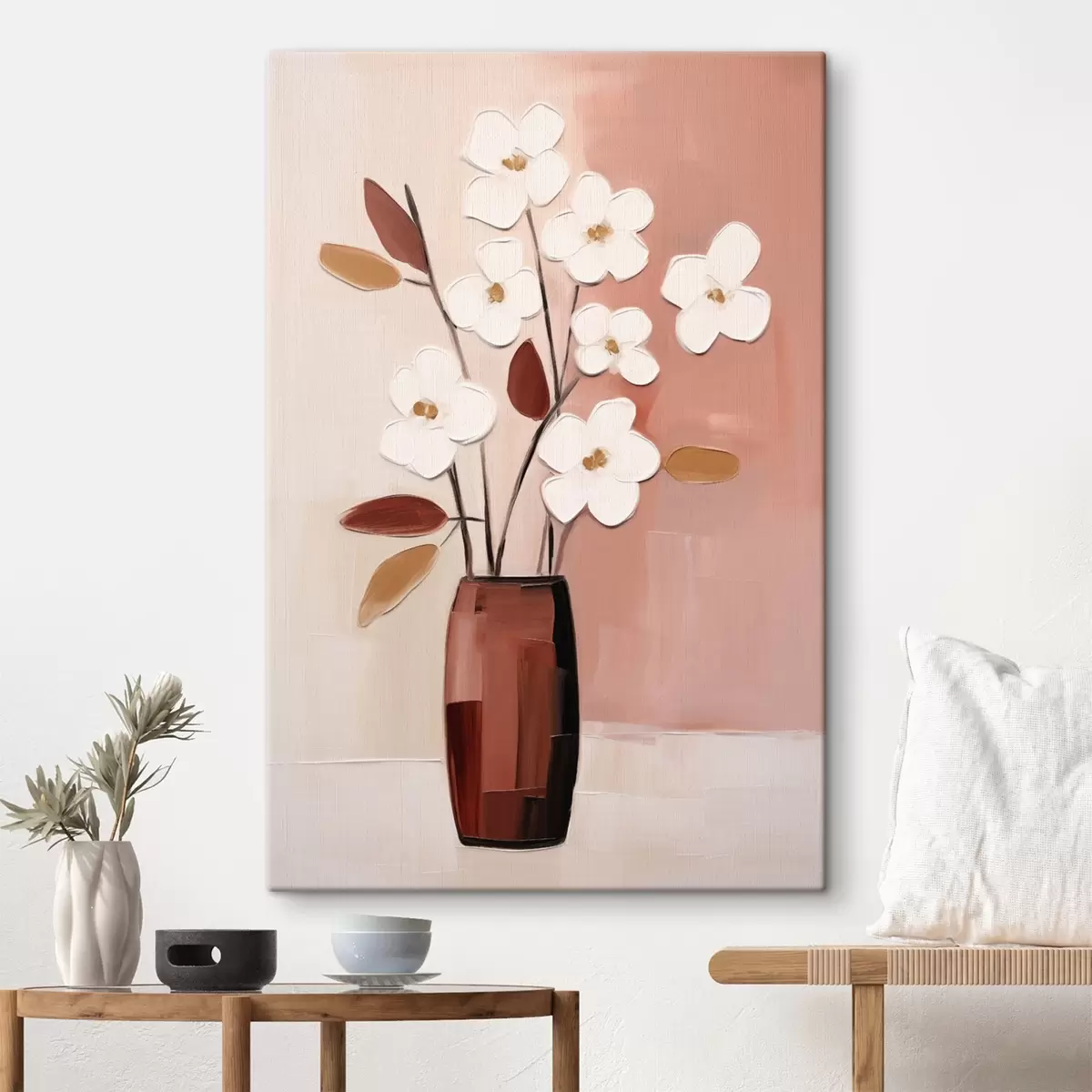 Fototapete Weiße Blumen in einer dunklen Vase: moderne Blumenmalerei s45255