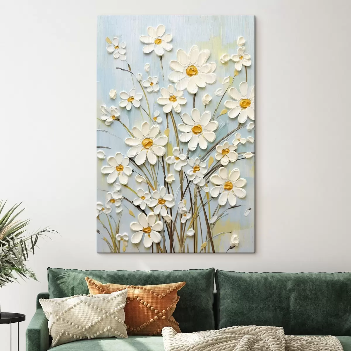 Fototapete Strukturierte Gänseblümchen: Impasto-Kunst mit ausdrucksstarken Pinselstrichen s45266
