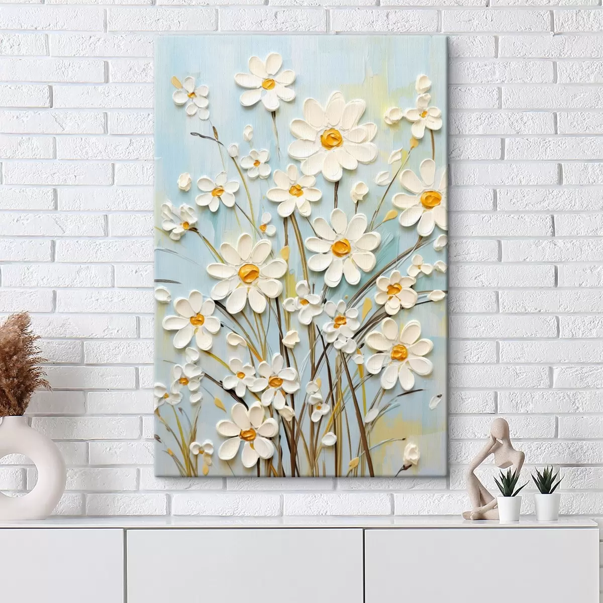 Fototapete Strukturierte Gänseblümchen: Impasto-Kunst mit ausdrucksstarken Pinselstrichen s45266