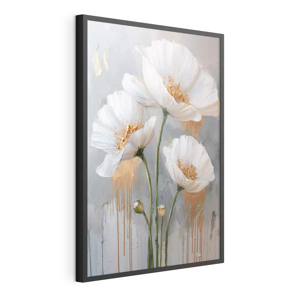 Poster Weiße Gänseblümchen: volumetrische Malerei auf blauem Hintergrund f45240