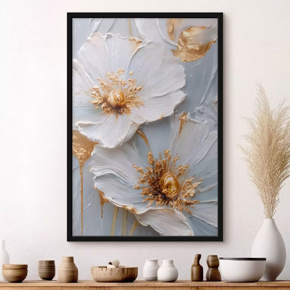 Poster Strukturierte Gänseblümchen: Impasto-Kunst mit ausdrucksstarken Pinselstrichen f45241