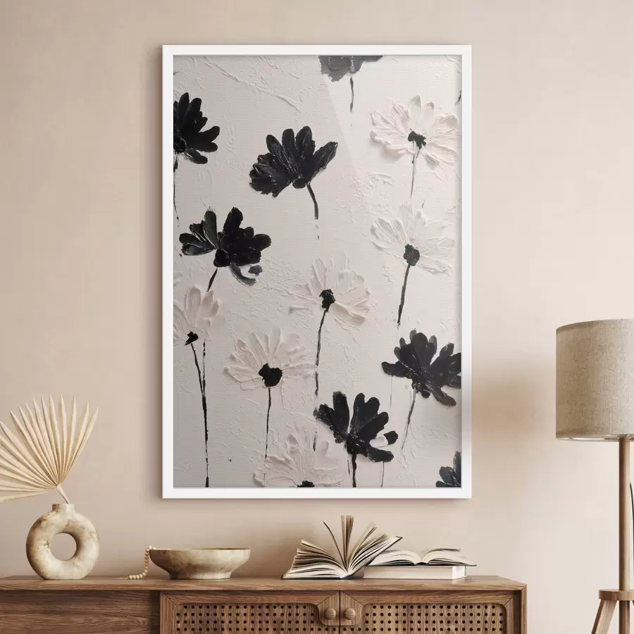 Fototapete Volumetrische Blumen: Impasto-Komposition in monochromen Tönen f45247