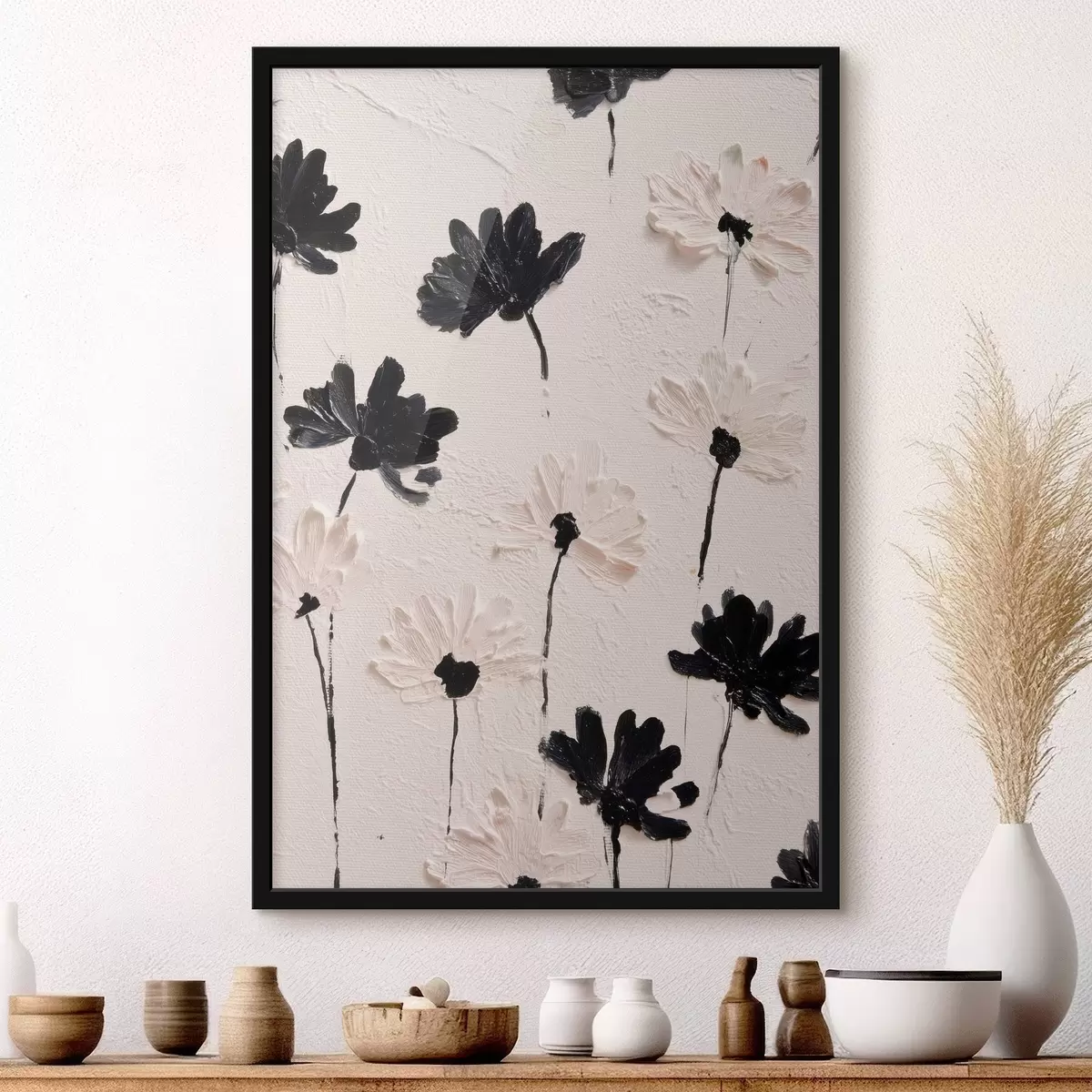 Poster Volumetrische Blumen: Impasto-Komposition in monochromen Tönen f45247