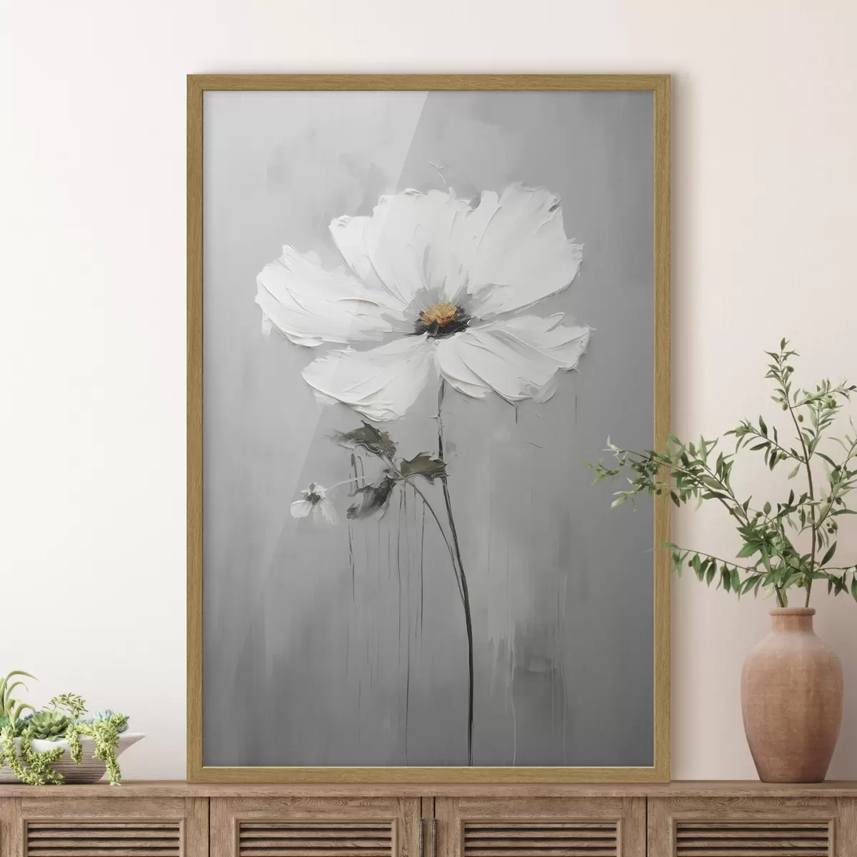 Poster Monochrome Blume im volumetrischen Stil f45253