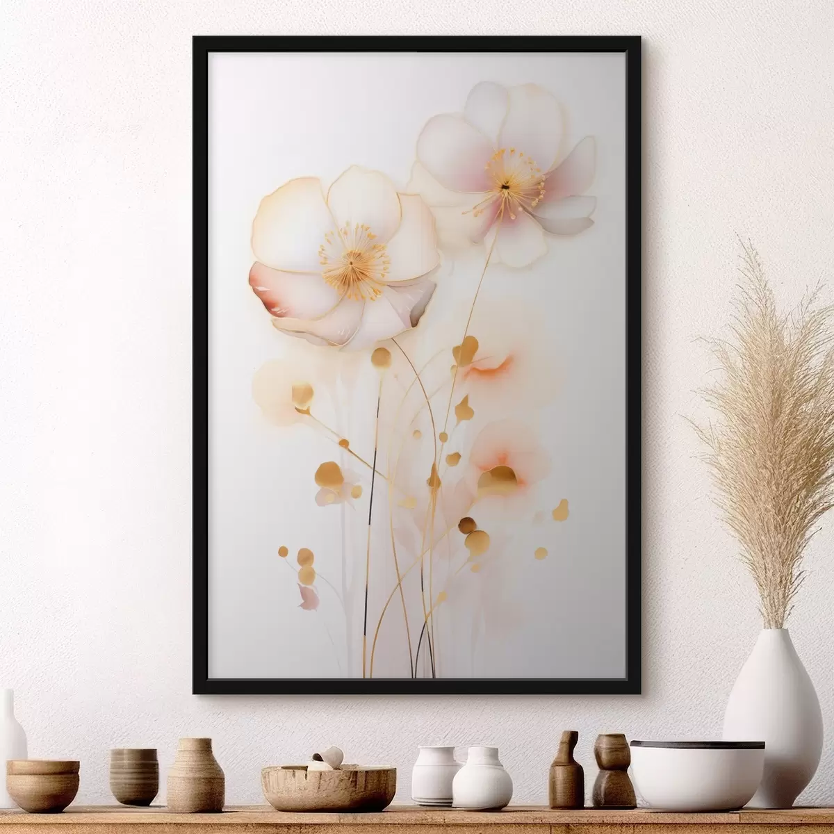 Poster Rosa Blumen im leichten Stil f45259