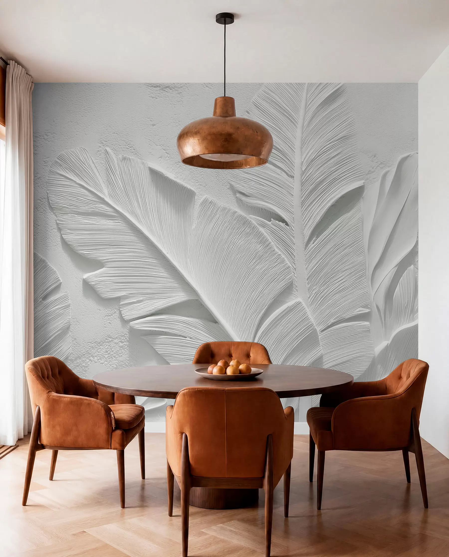 Fototapete Texturierte graue Blätter auf einem Hintergrund mit Kunstgipsrelief w09307