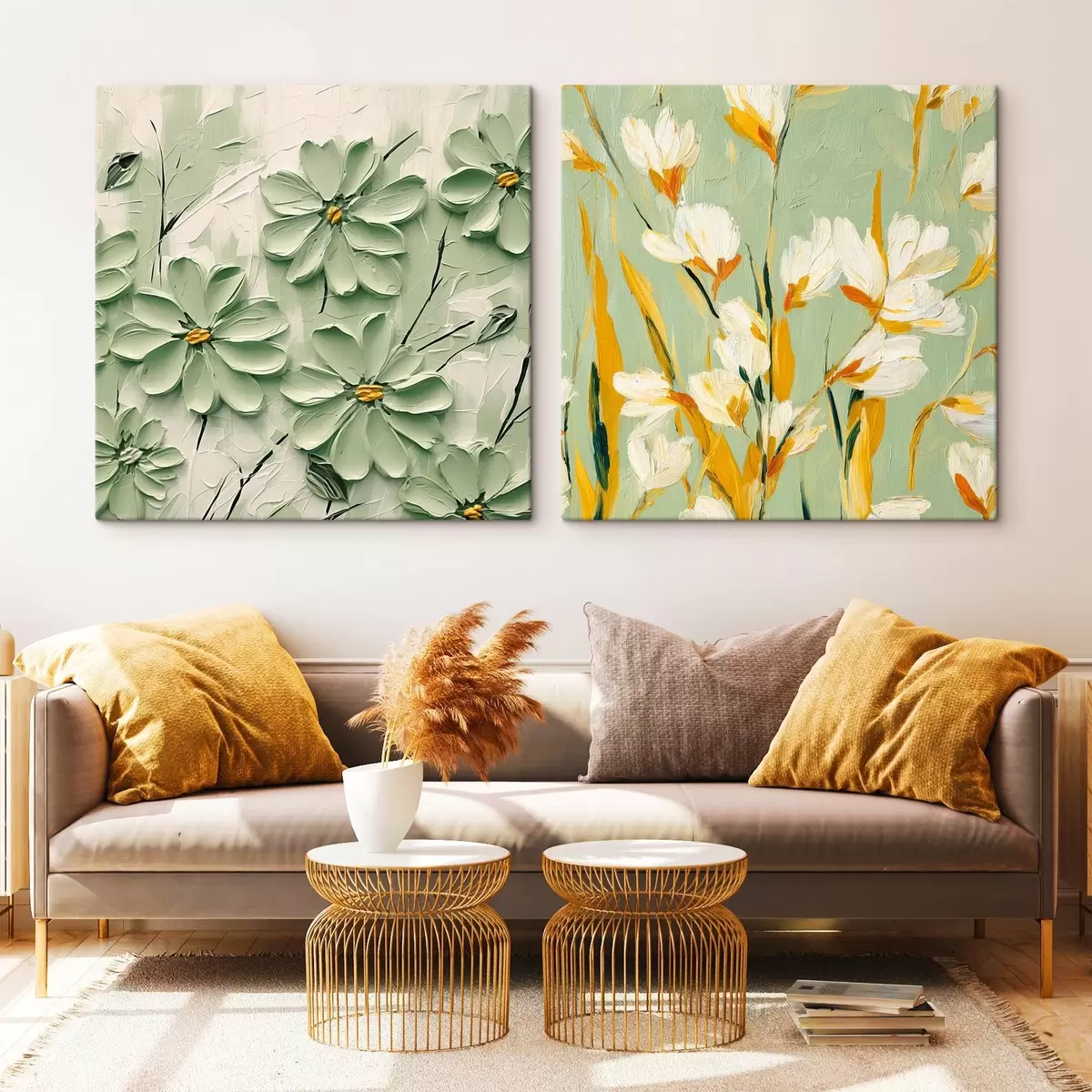 Fototapete Blumenwiese: Kunstkomposition mit volumetrischen Blumen auf einem pastellfarbenen Hintergrund m00567