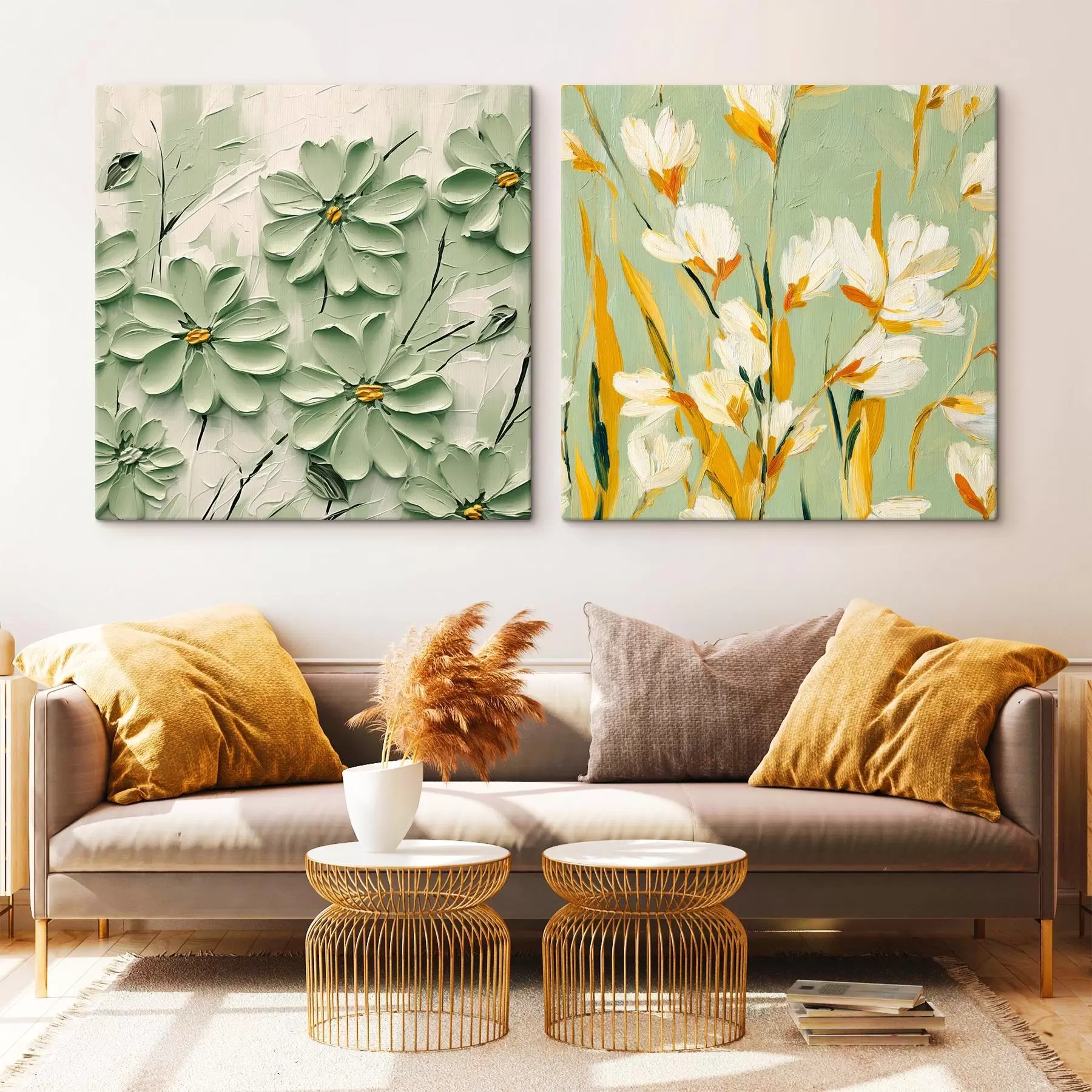 Fototapete Blumenwiese: Kunstkomposition mit volumetrischen Blumen auf einem pastellfarbenen Hintergrund m00567