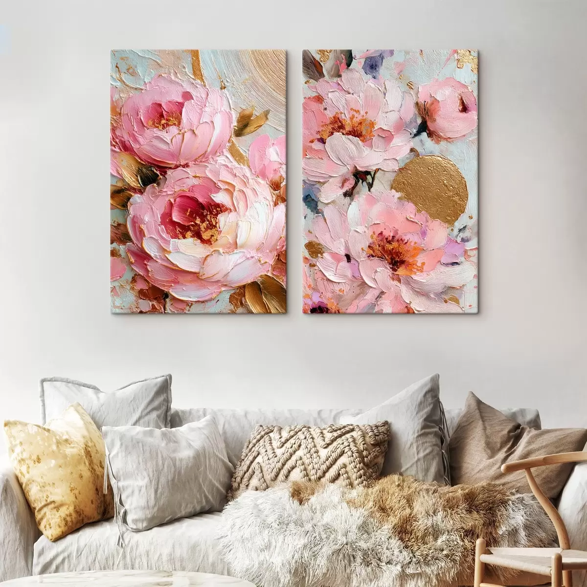 Fototapete Volumetrische Impasto-Malerei mit rosa Pfingstrosen und strukturierten Details m00573