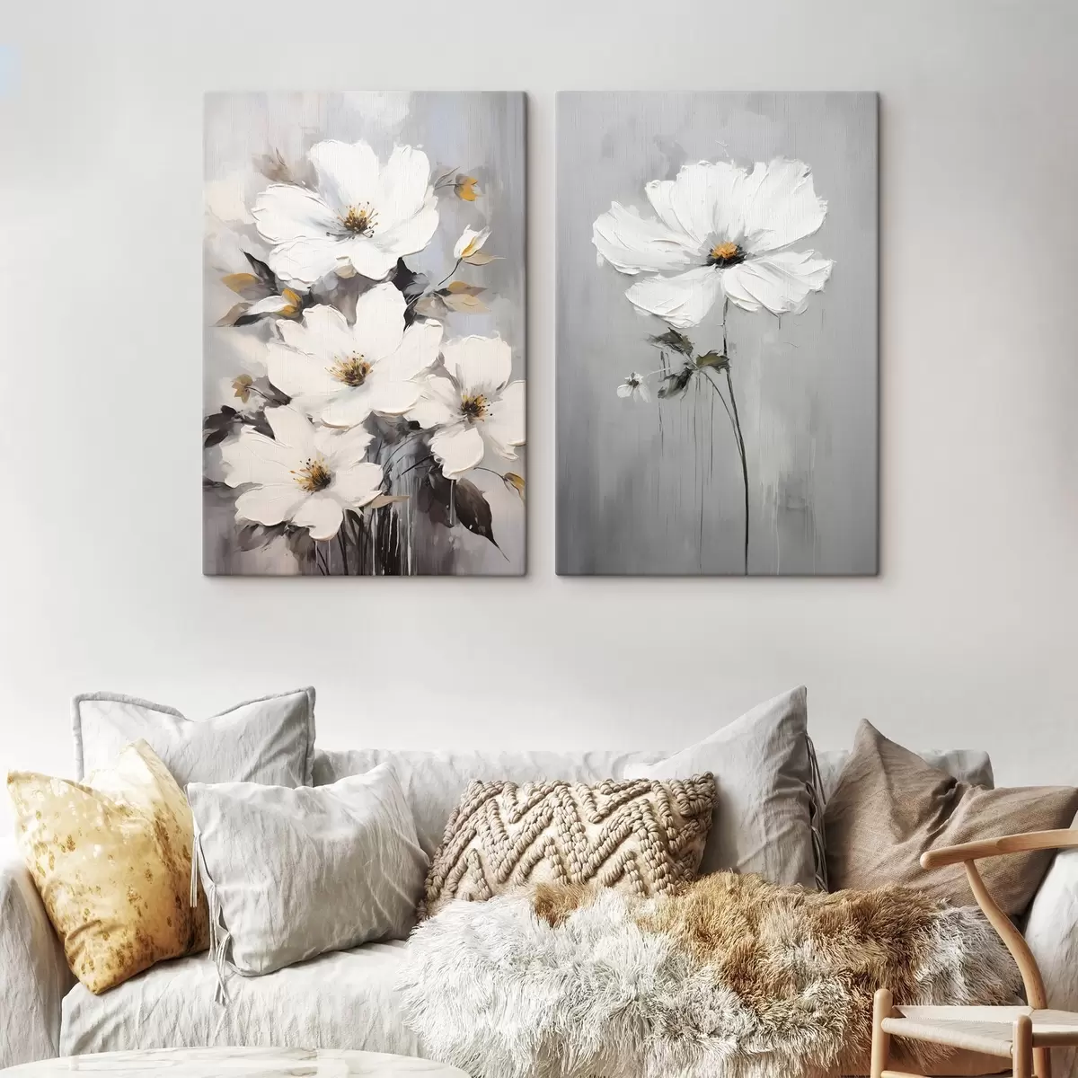 Fototapete Künstlerische Komposition mit weißen Blumen und strukturierter Oberfläche im minimalistischen Stil m00574
