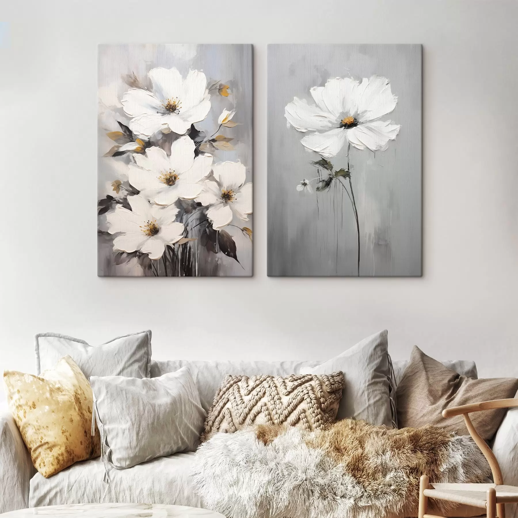 Fototapete Künstlerische Komposition mit weißen Blumen und strukturierter Oberfläche im minimalistischen Stil m00574