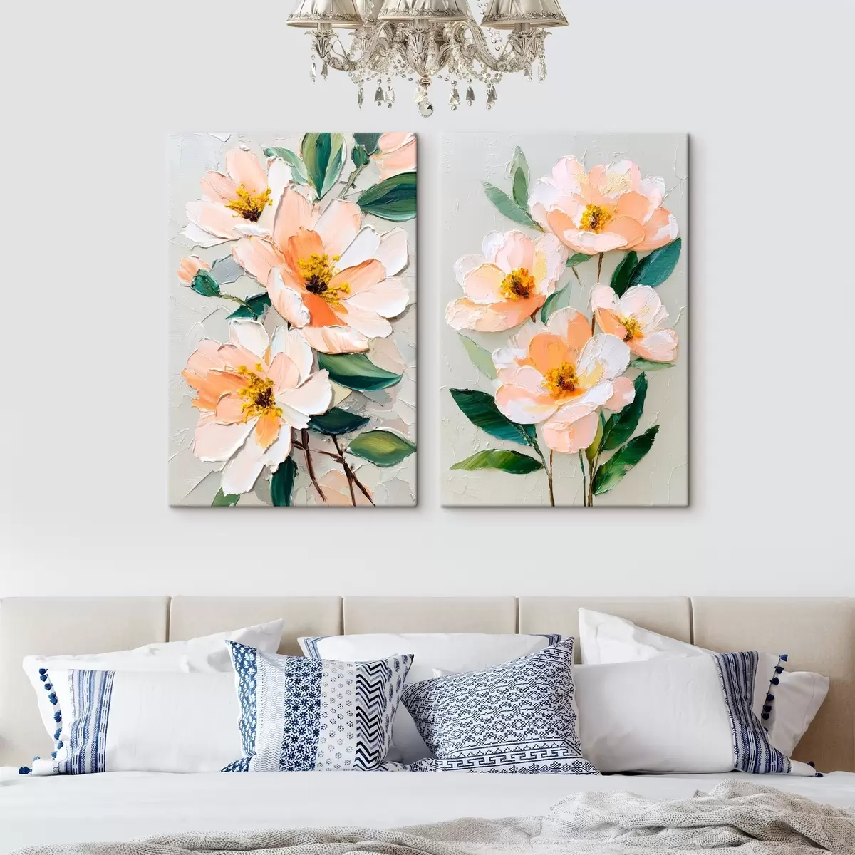 Fototapete Impasto-Malerei, die einen großen Blumenstrauß und einzelne Blumen kombiniert m00579