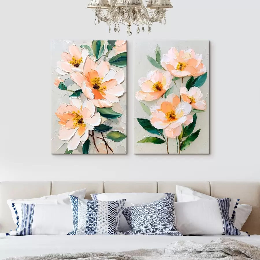 Fototapete Impasto-Malerei, die einen großen Blumenstrauß und einzelne Blumen kombiniert m00579