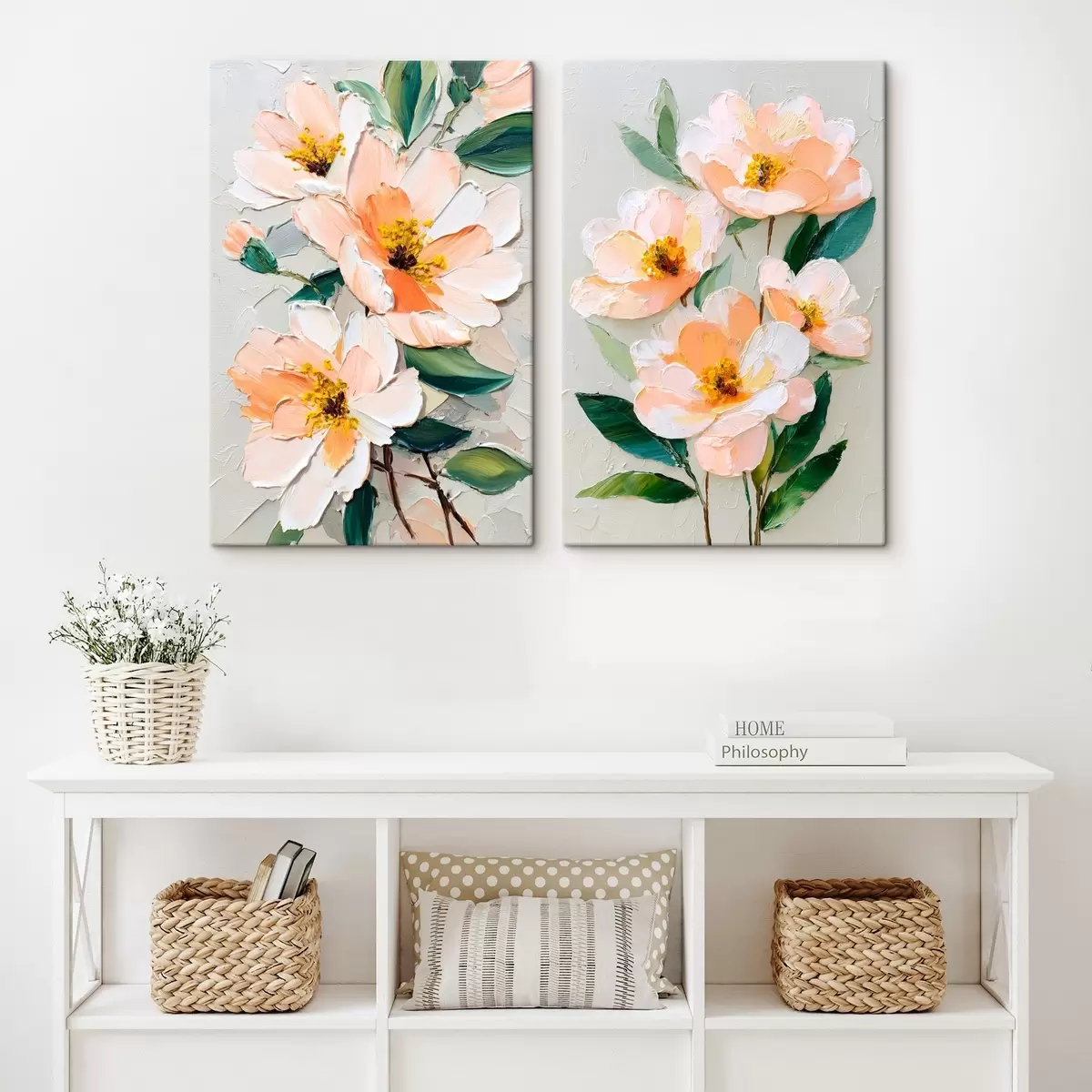 Fototapete Impasto-Malerei, die einen großen Blumenstrauß und einzelne Blumen kombiniert m00579