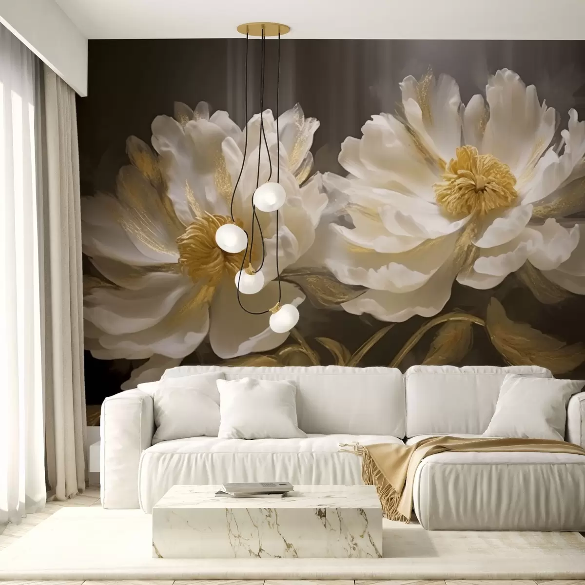 Fototapete Helle Blumen mit Highlights auf dunklem Hintergrund w04344