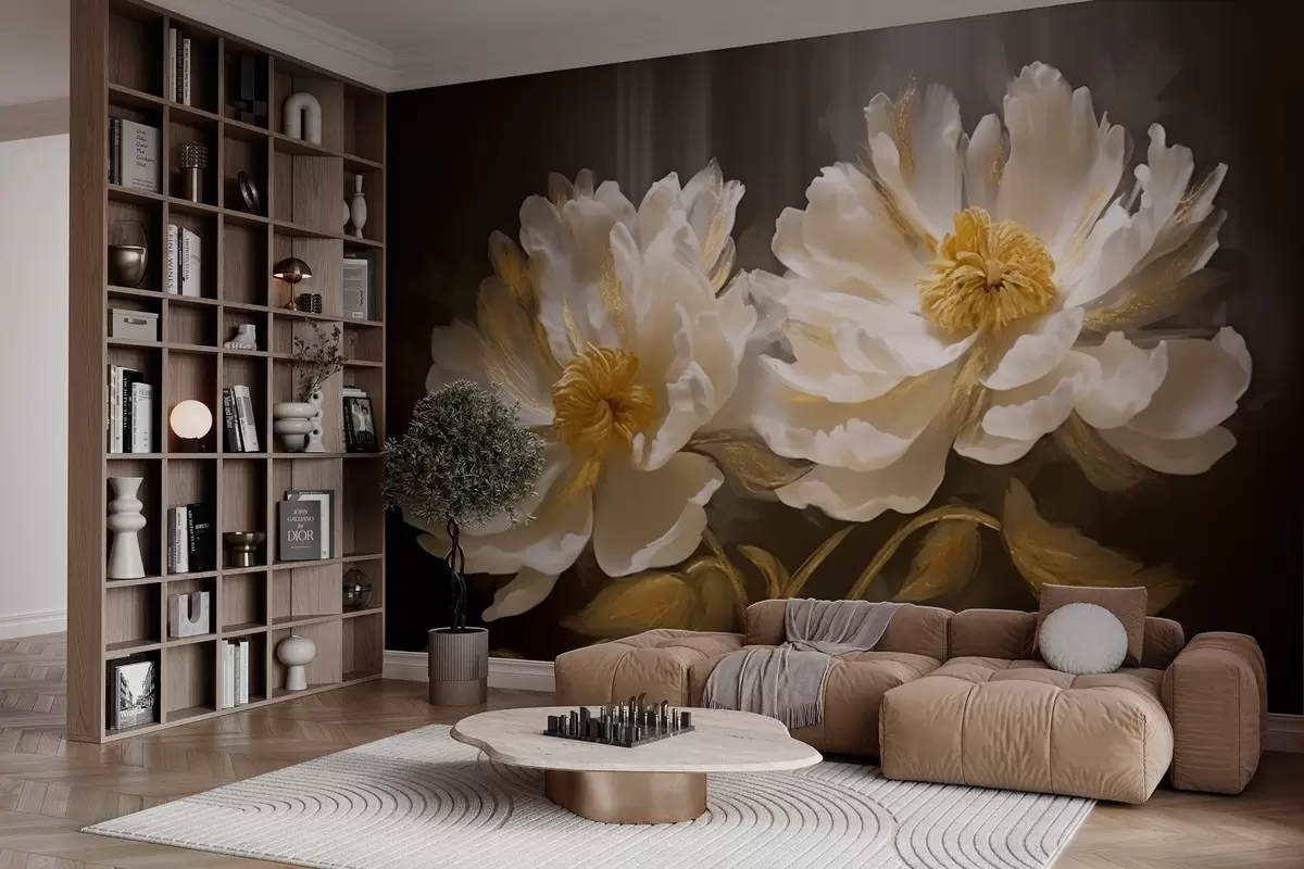 Fototapete Helle Blumen mit Highlights auf dunklem Hintergrund w04344