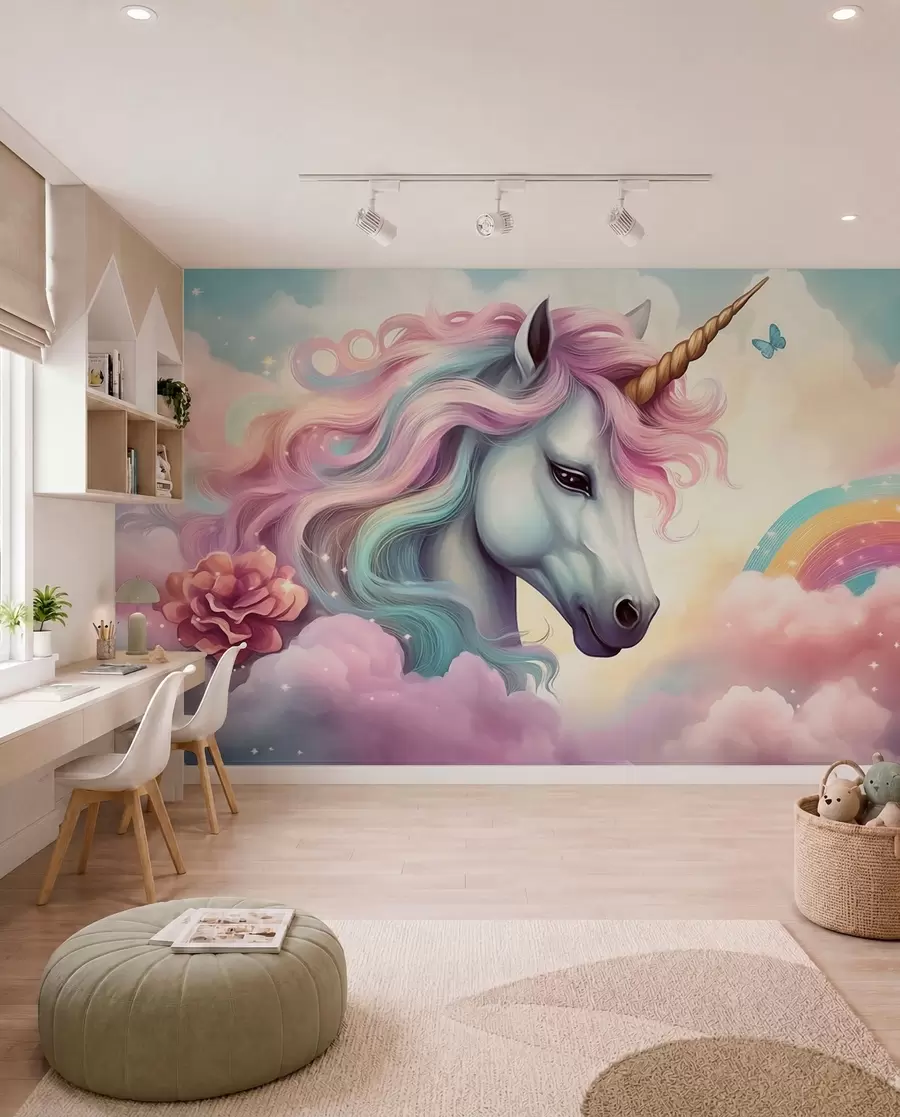 Fototapete Einhorn mit Regenbogenmähne w04372