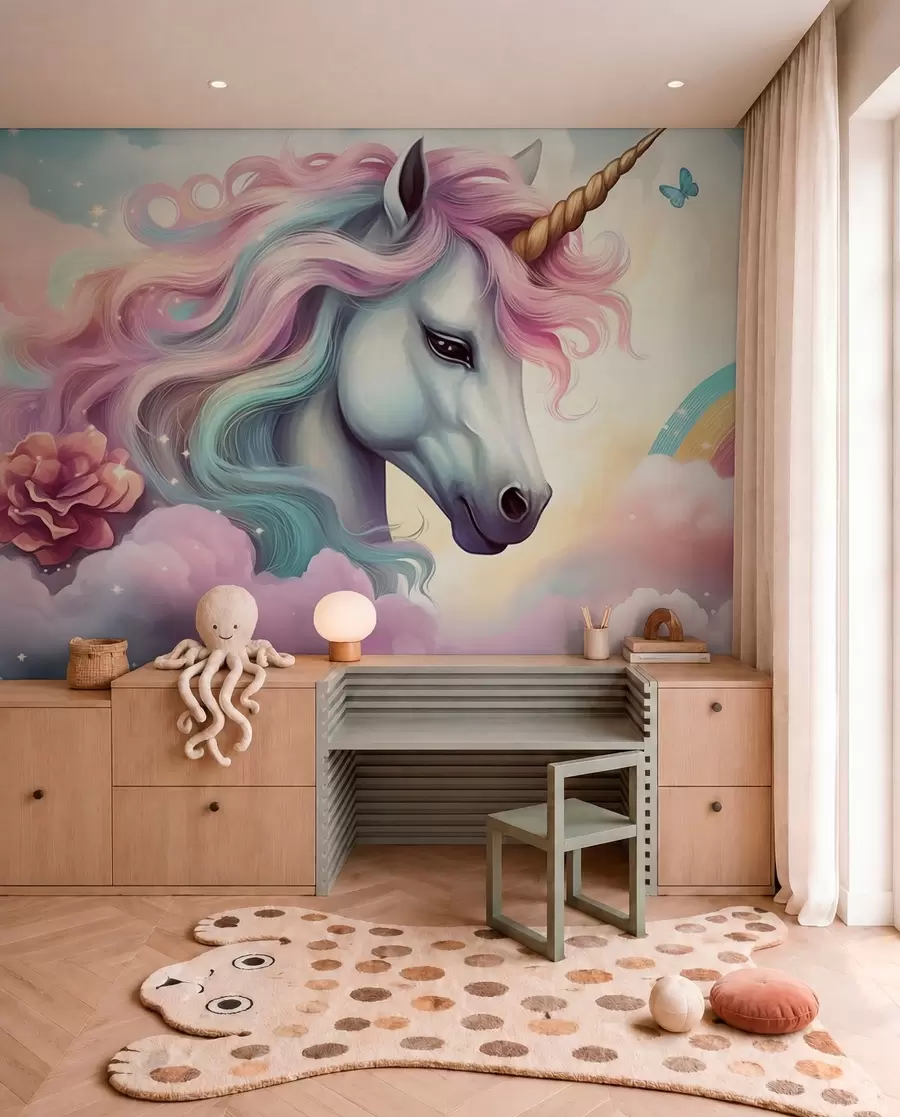 Fototapete Einhorn mit Regenbogenmähne w04372