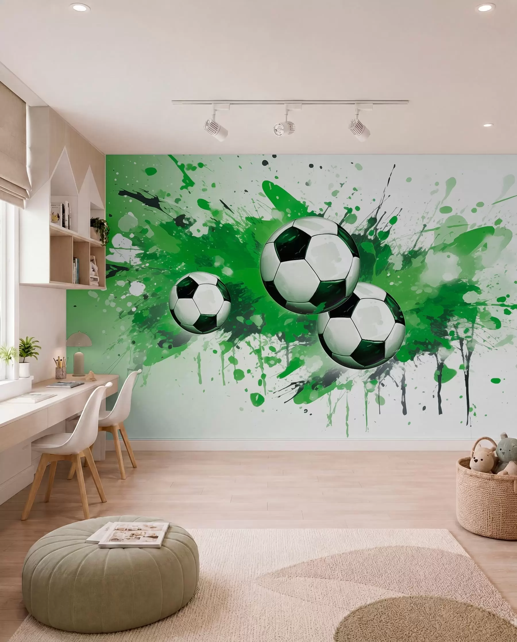 Fototapete Fußball in grünen Spritzern w04373v1