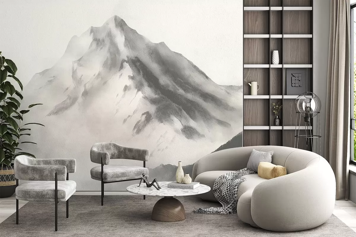 Fototapete Minimalistische Berge im Nebel mit feiner Textur w04374