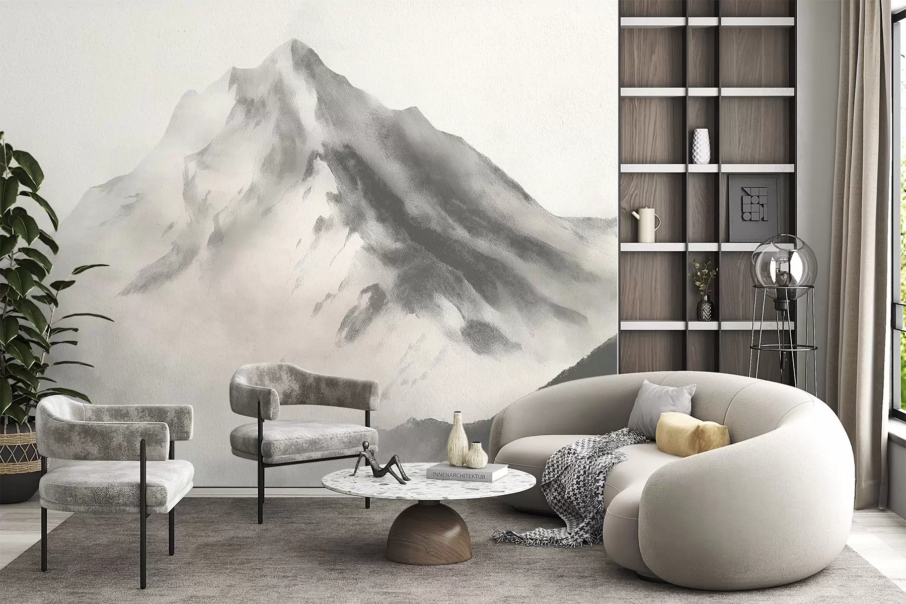 Fototapete Minimalistische Berge im Nebel mit feiner Textur w04374