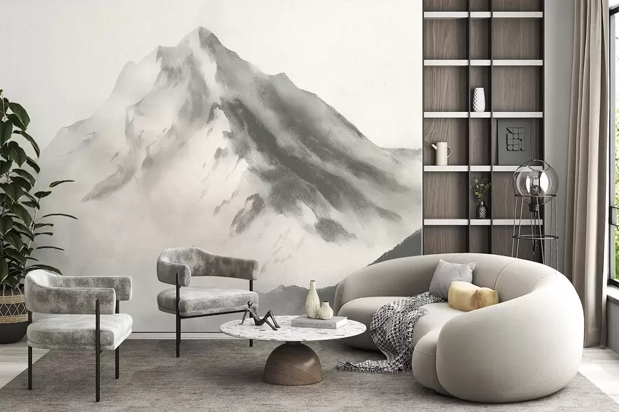 Fototapete Minimalistische Berge im Nebel mit feiner Textur w04374