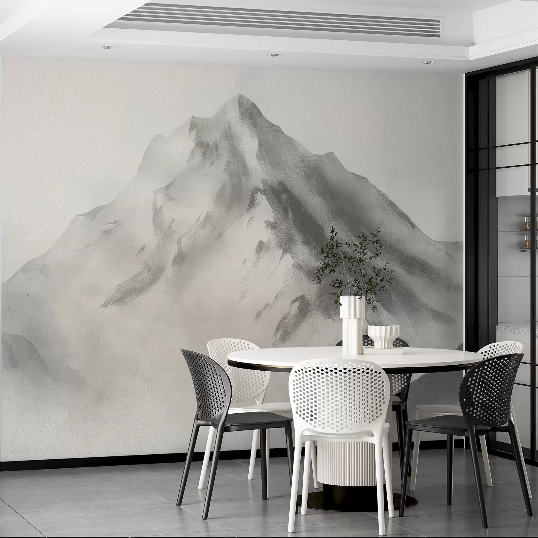 Fototapete Minimalistische Berge im Nebel mit feiner Textur w04374