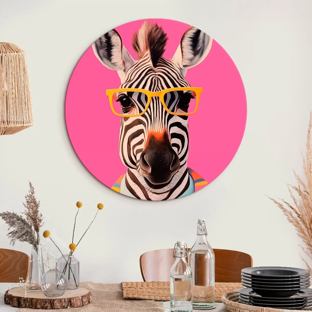 Runde Wandbilder Zebra im Anzug und mit Brille r45307