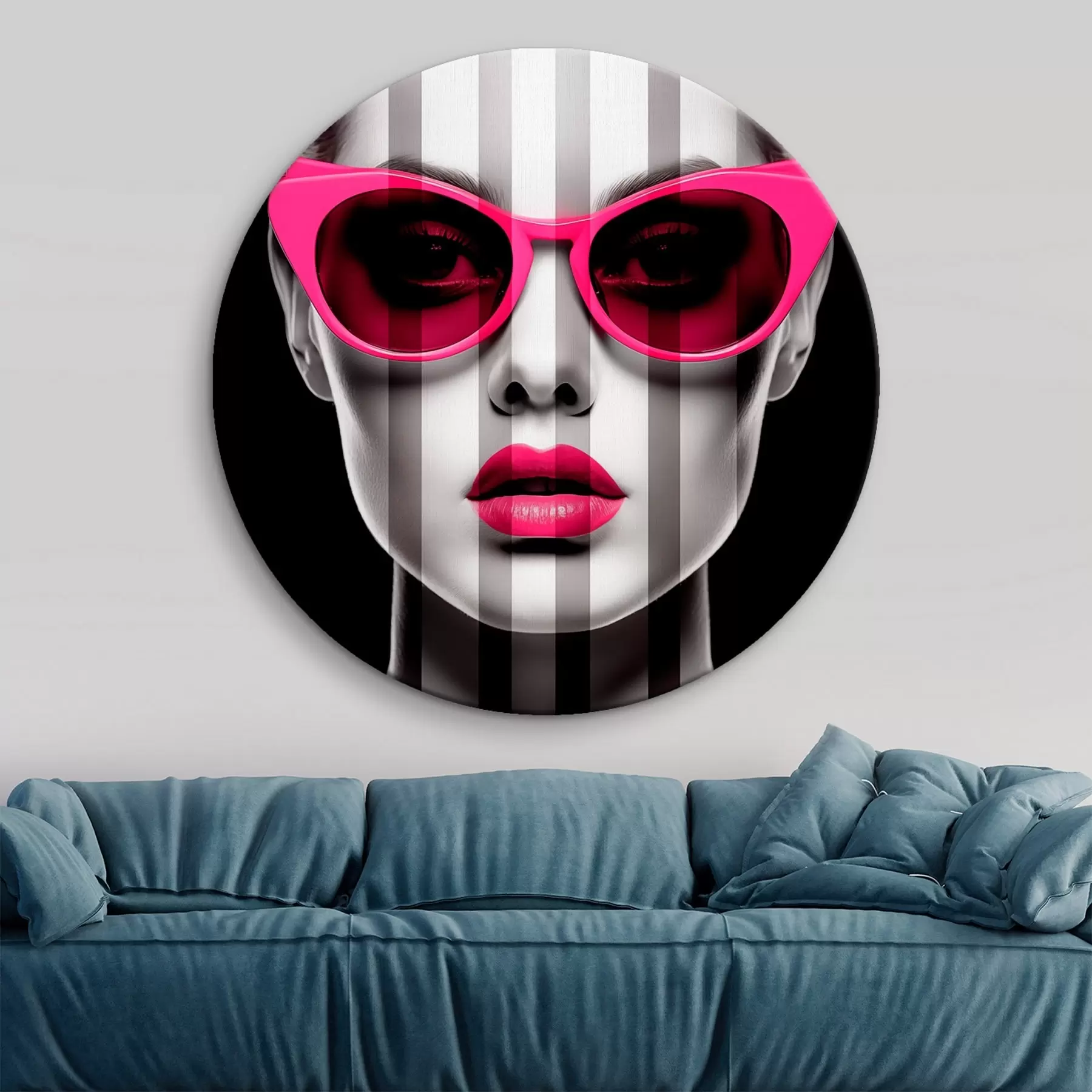 Fototapete Frau mit rosa Brille mit schwarzen und weißen Streifen r45315