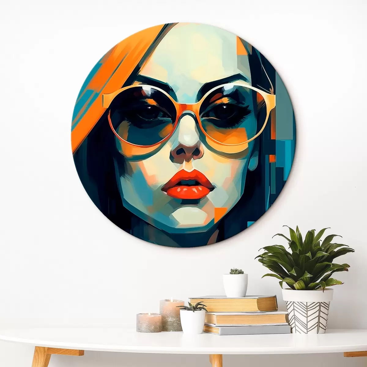 Runde Wandbilder Frau mit Sonnenbrille im digitalen Pop-Art-Stil r45327