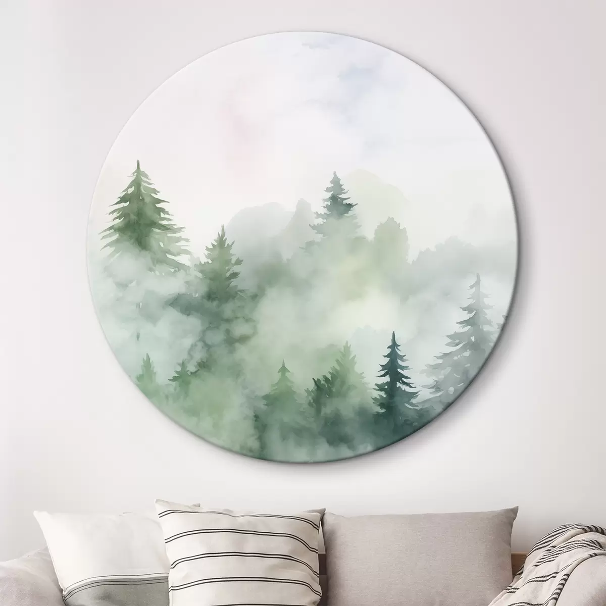 Runde Wandbilder Wald im Nebel Nachahmung von Aquarell r45343