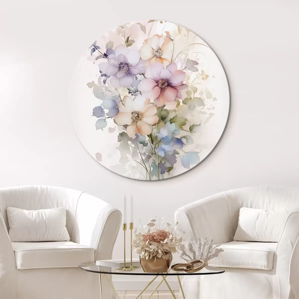 Runde Wandbilder Blumen Nachahmung von Aquarell r45354
