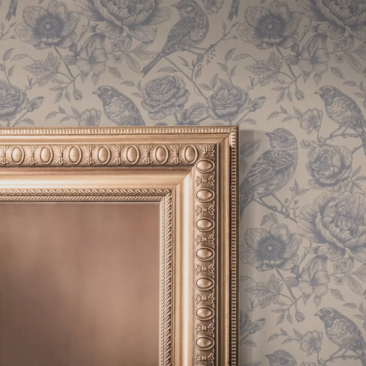 Tapete Vintage Vögel und Blumen auf einem weichen beige Hintergrund a00423
